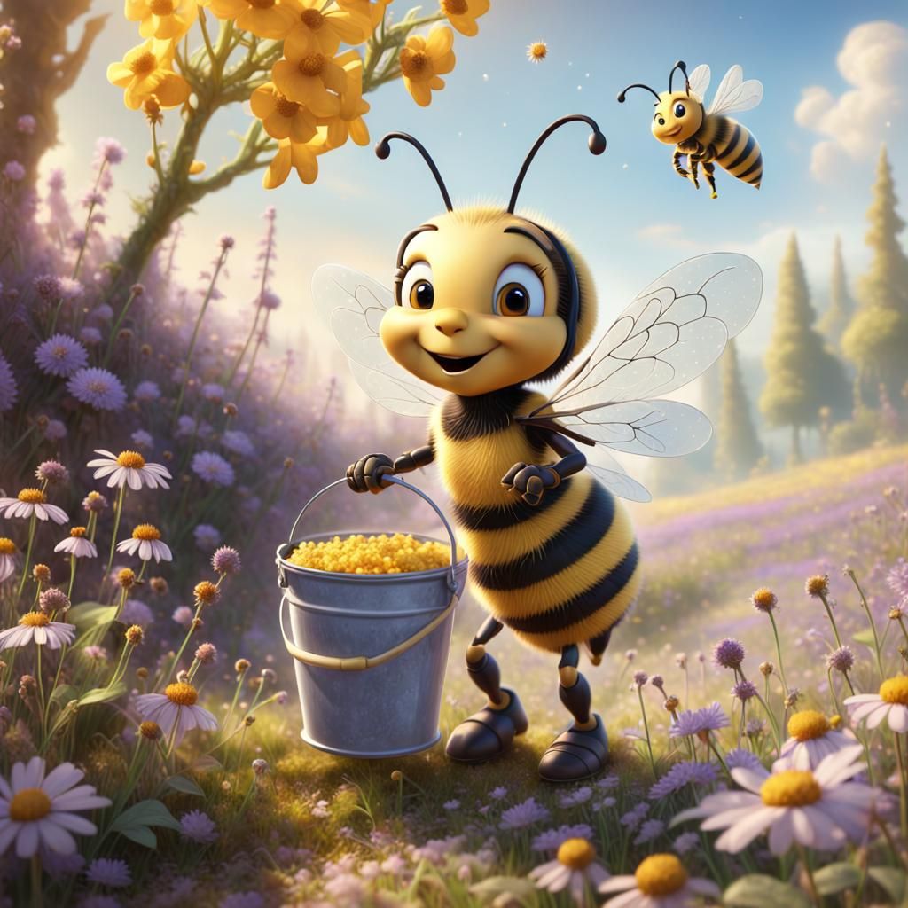 Working hard 🐝 with bucket full of pollen 🌺