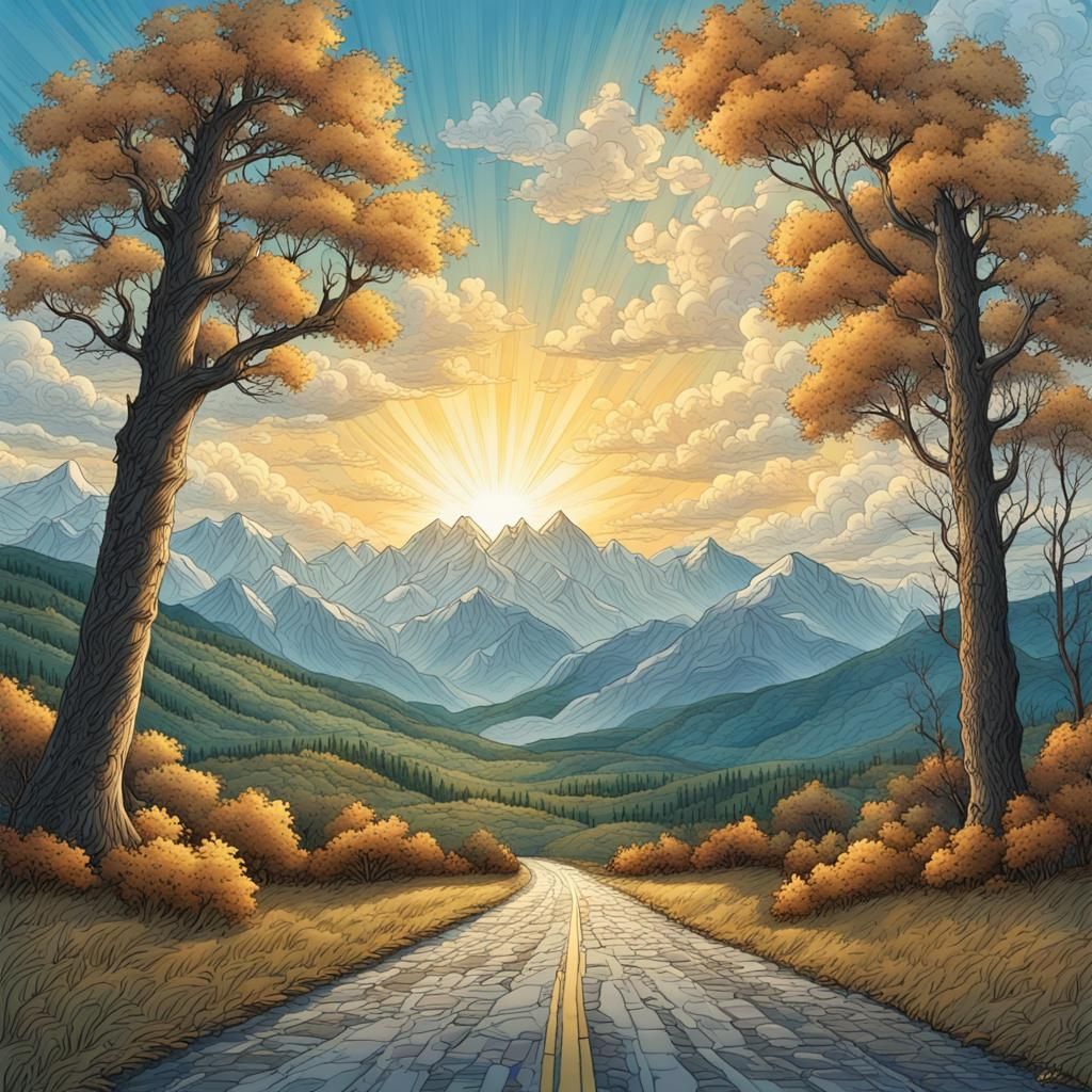 Scenic Road Through Mountains in Dramatic Light