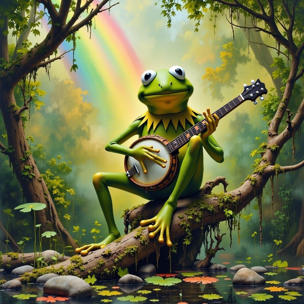 Whimsical Swamp Serenade in Vibrant Watercolor