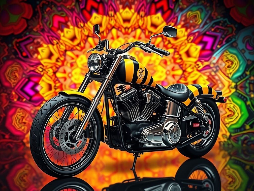 Vibrant Classic Chopper Motorcycle in Yellow and Black