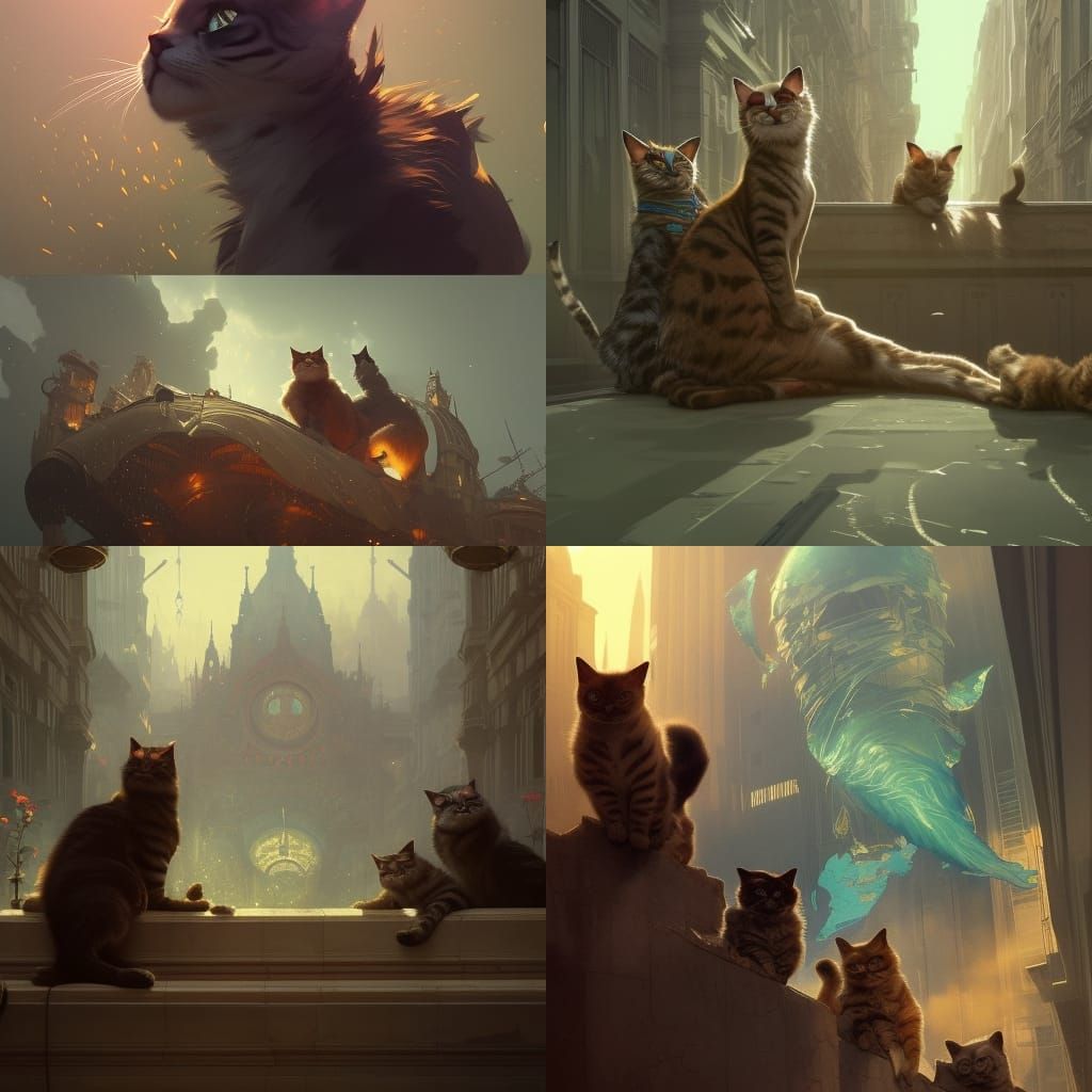 Cats Plotting World Domination: Hyperdetailed Concept Art