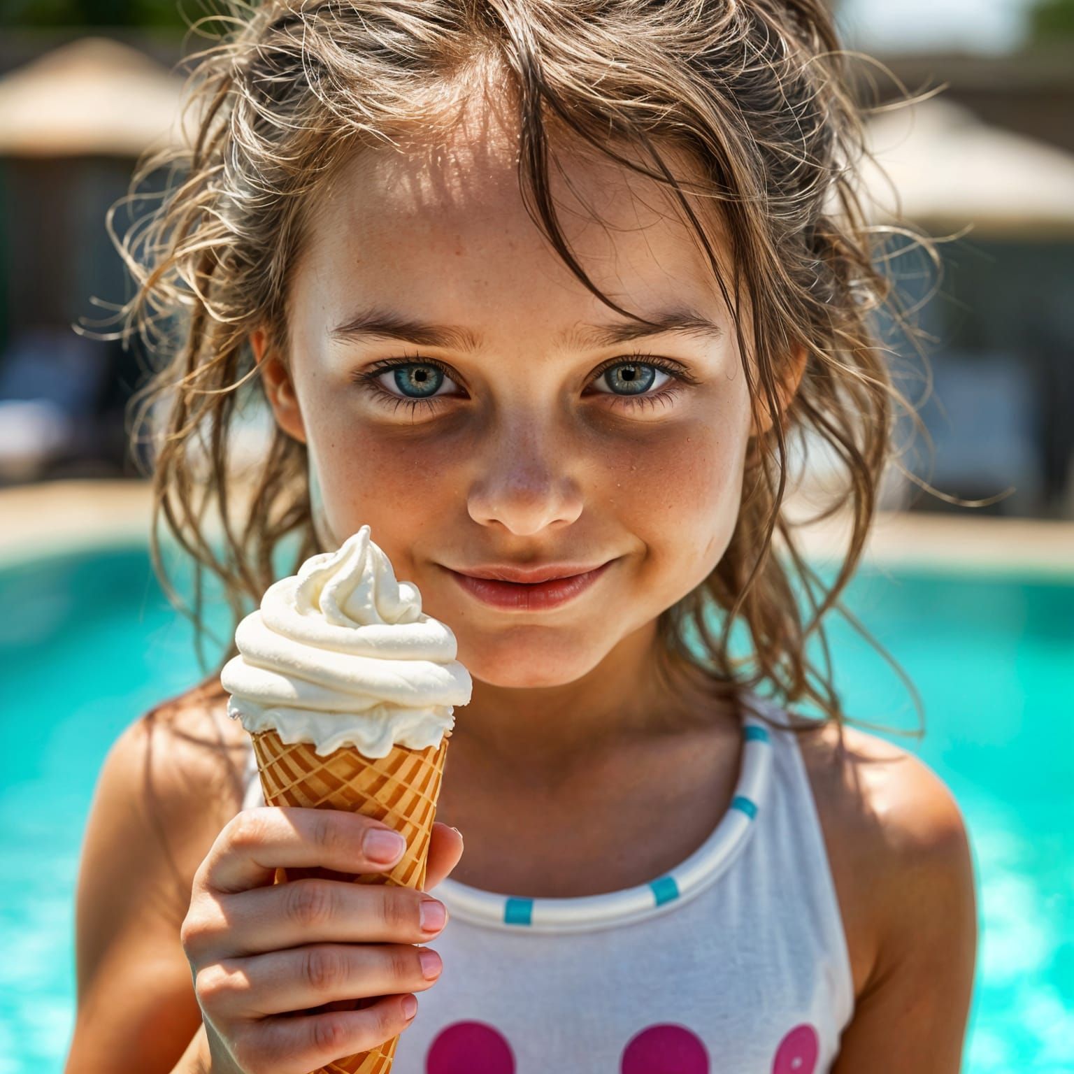 Young Girl Enjoying Icecream on a Sunny Day