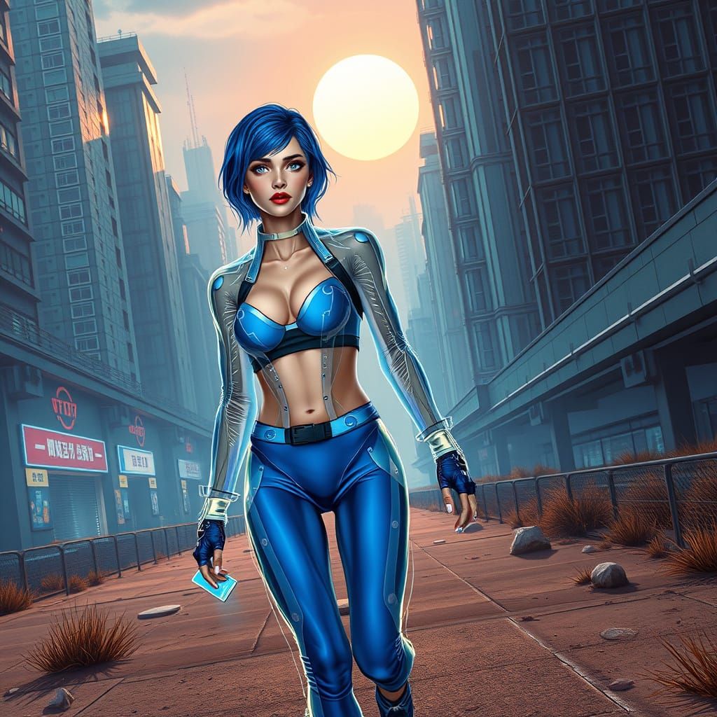 Futuristic Cityscape with Neon Lights and Cyberpunk Fashion