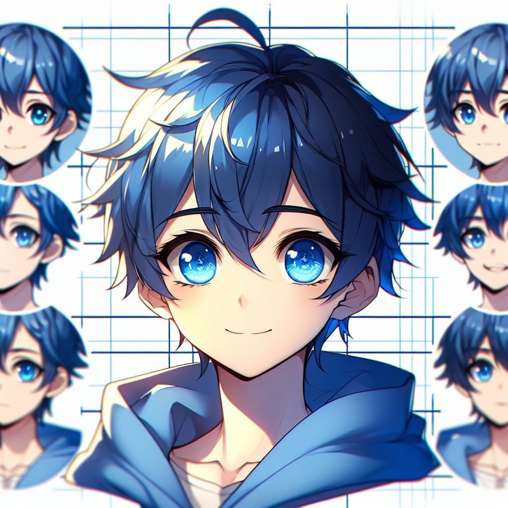 Charming Anime Boy with Blue Hair