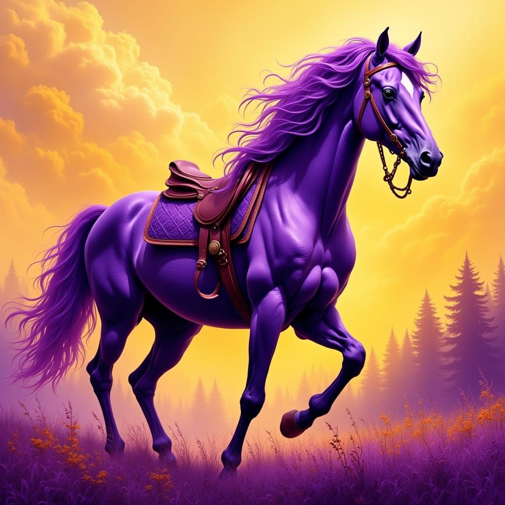 Majestic Purple Horse in Dreamlike Landscape
