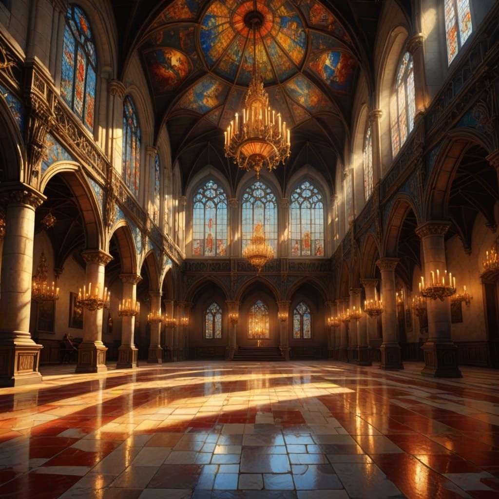 Majestic Ballroom Inside Medieval Castle, Digital Painting