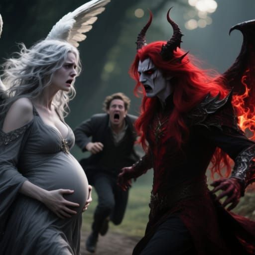 Pregnant Archangel Confronts Evil: Dark Fantasy Photography