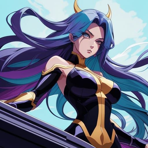 Manga Style Woman on Rooftop with Dynamic Linework