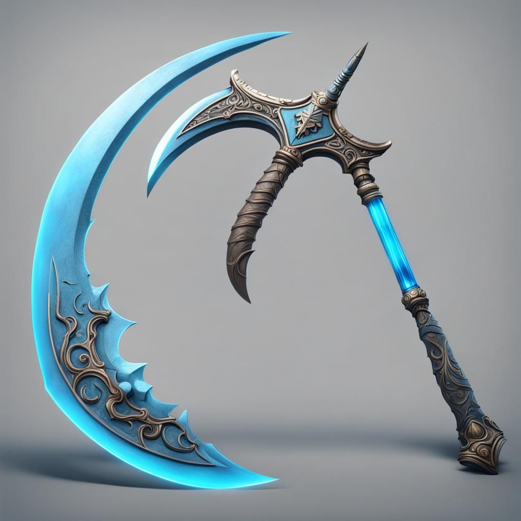 Detailed Battle Scythe with Light Blue Blade