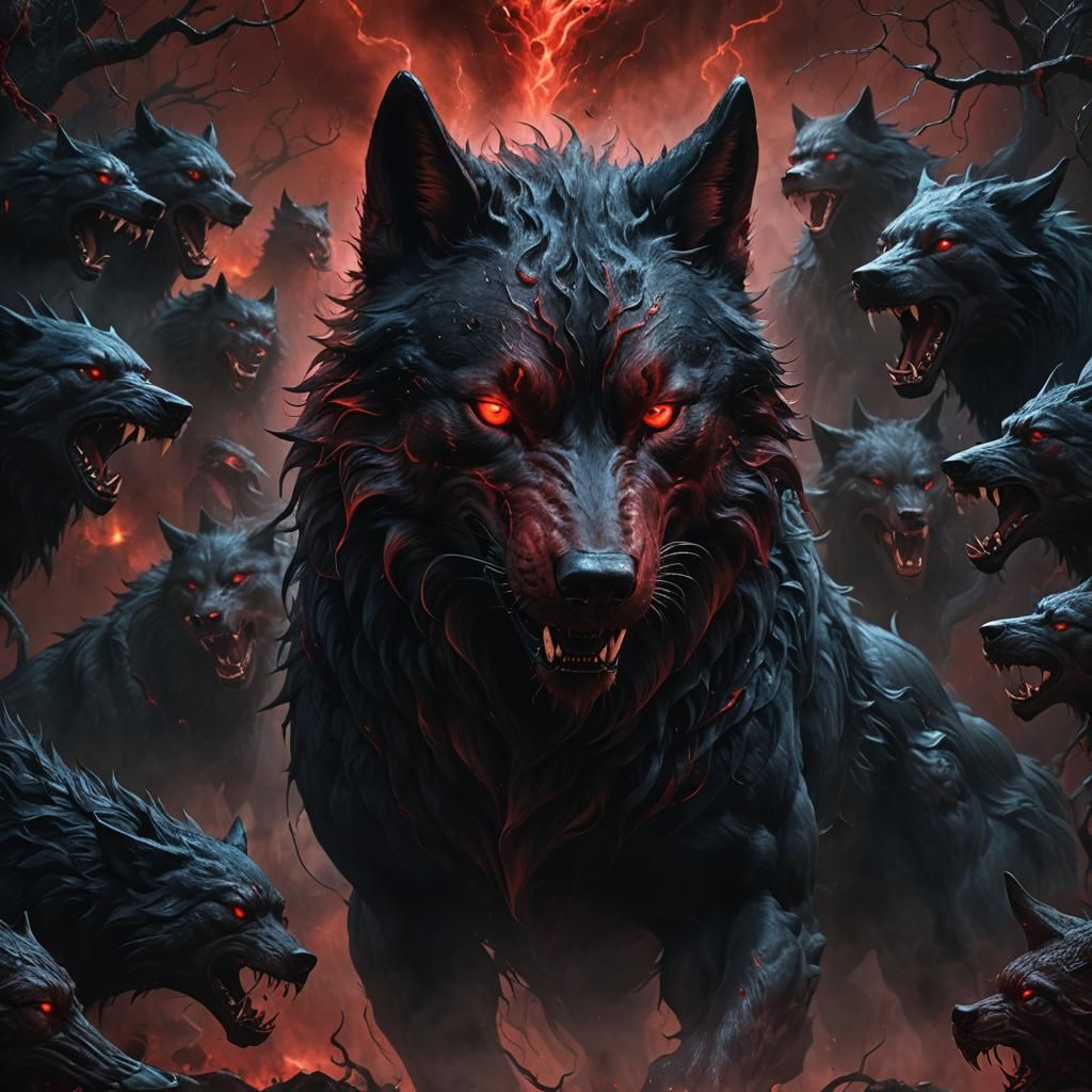 Demon Wolf with Soul Aura in Dark Fantasy Style