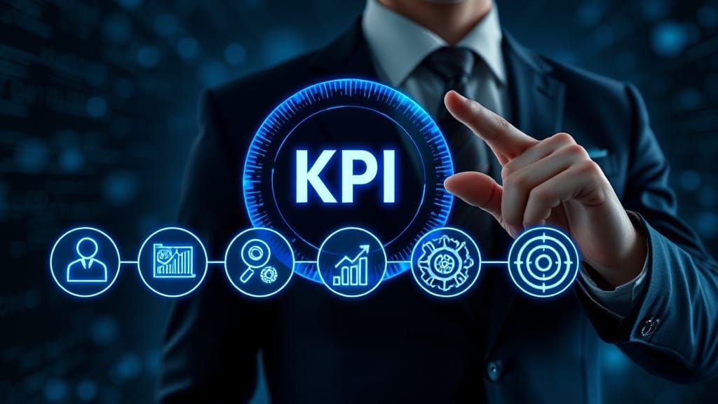 Future Business Leader Interacts with Shimmering KPI Circle