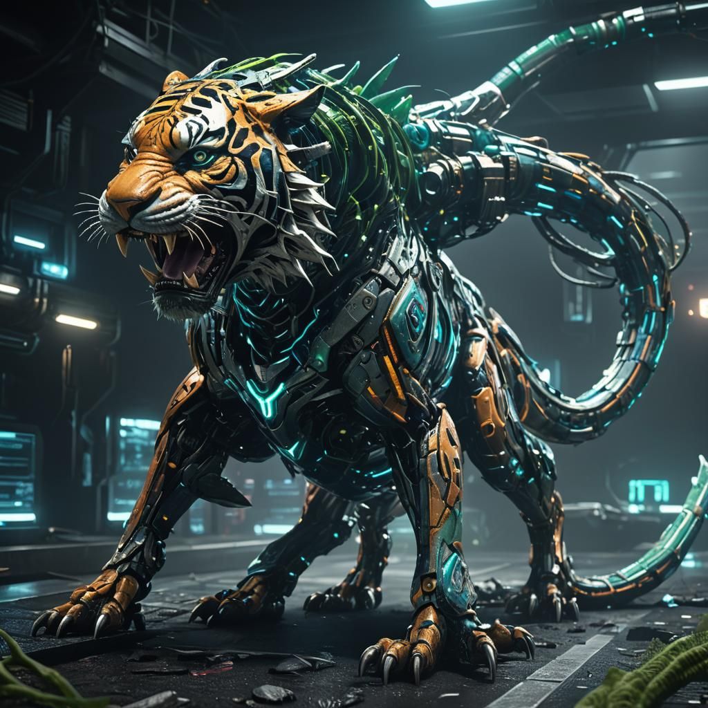 Sci-Fi Tiger Shark Snake Hybrid in Metallic Neon