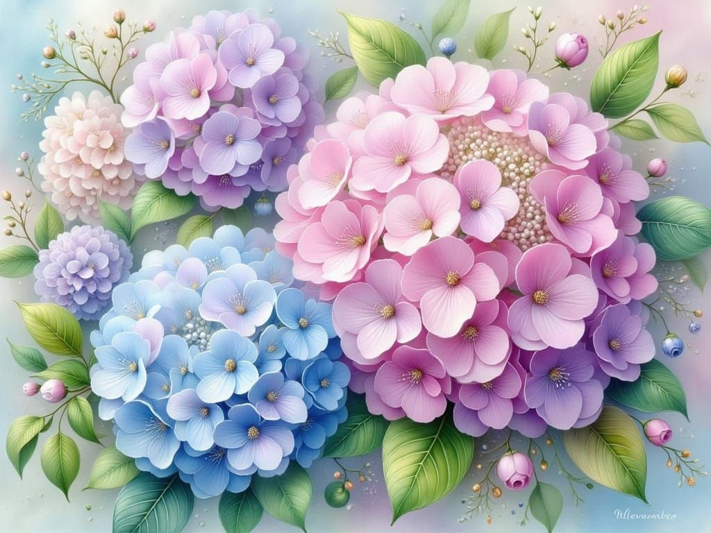 Soft Pastel Hydrangeas in Impasto Oil Painting