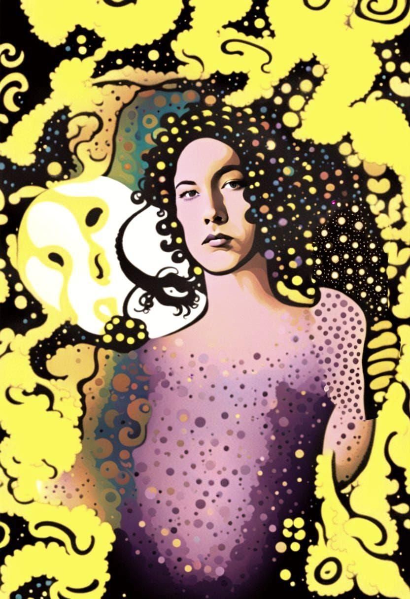 Psychedelic Woman with Flowing Hair: 1960s Style