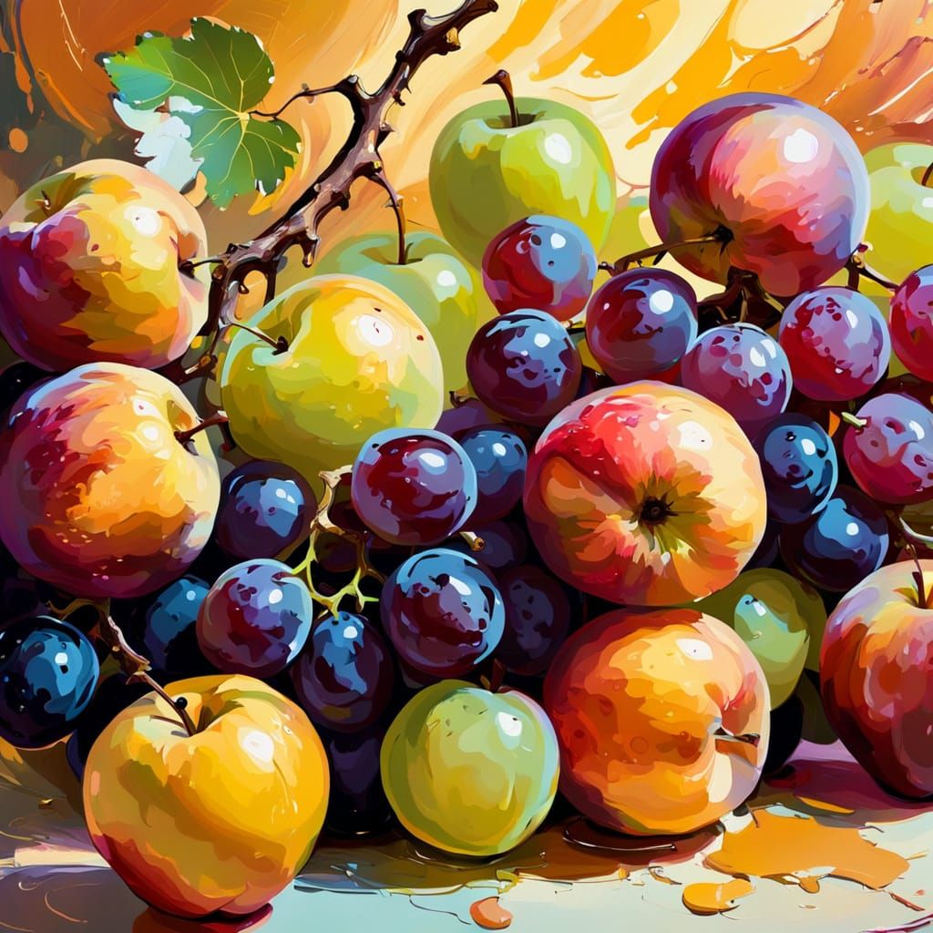 Abstract Expressionist Fruit Still Life in Macro Photography