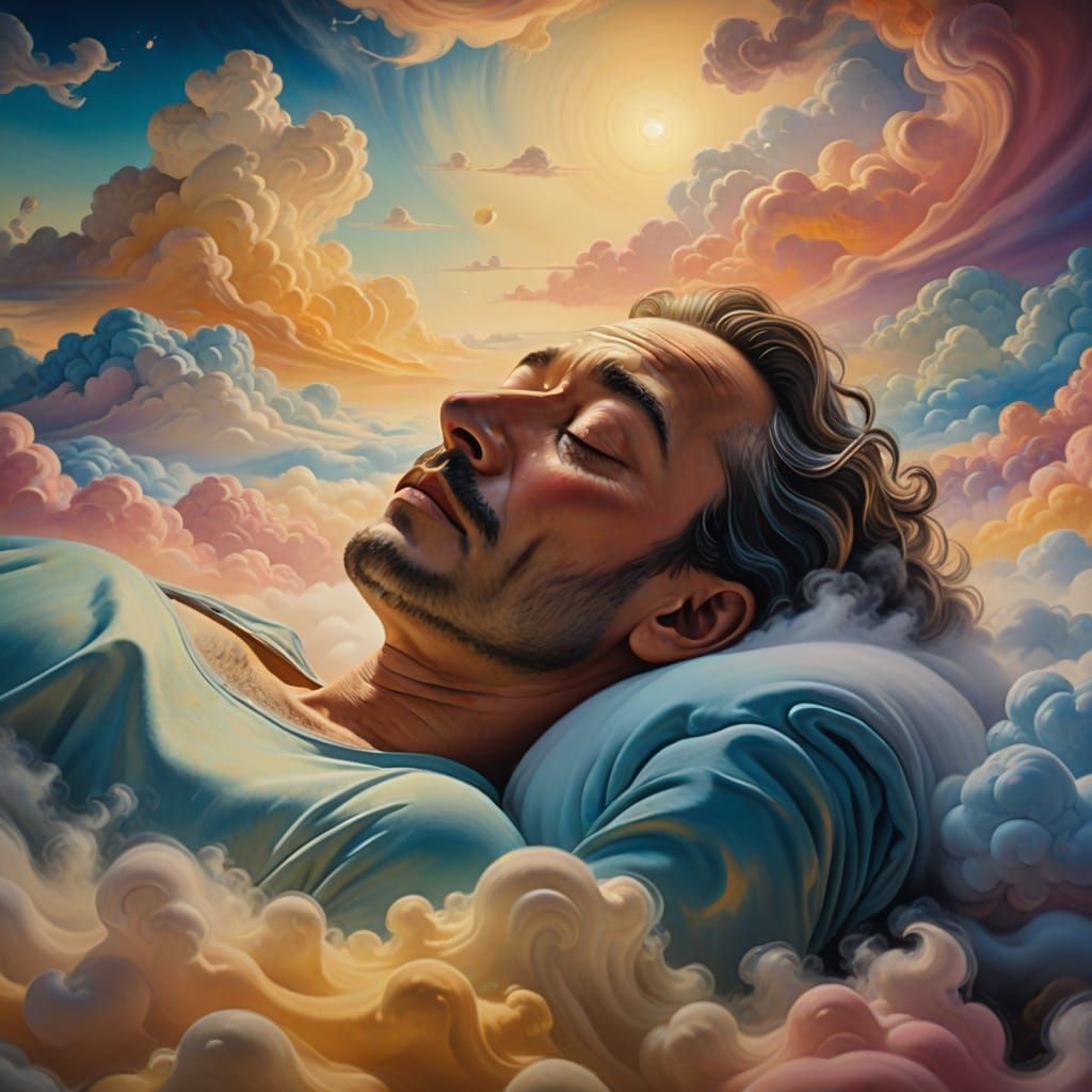 Surreal Dreamscape with Sleeping Figure in Oil Paint