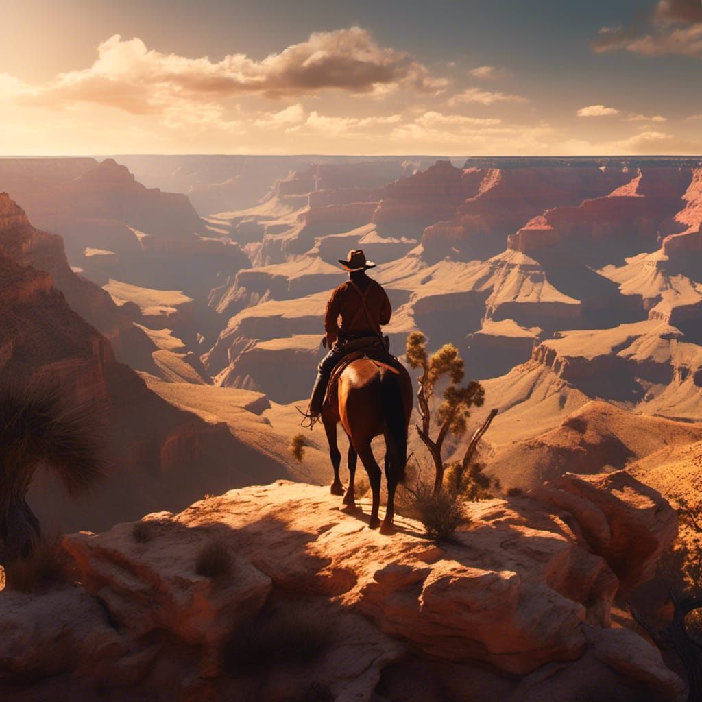 Cowboy Overlooking Grand Canyon in Golden Light