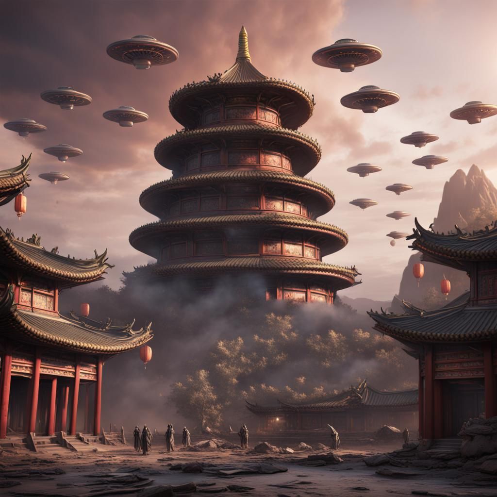 UFO Crash in Ancient China: Detailed Matte Painting