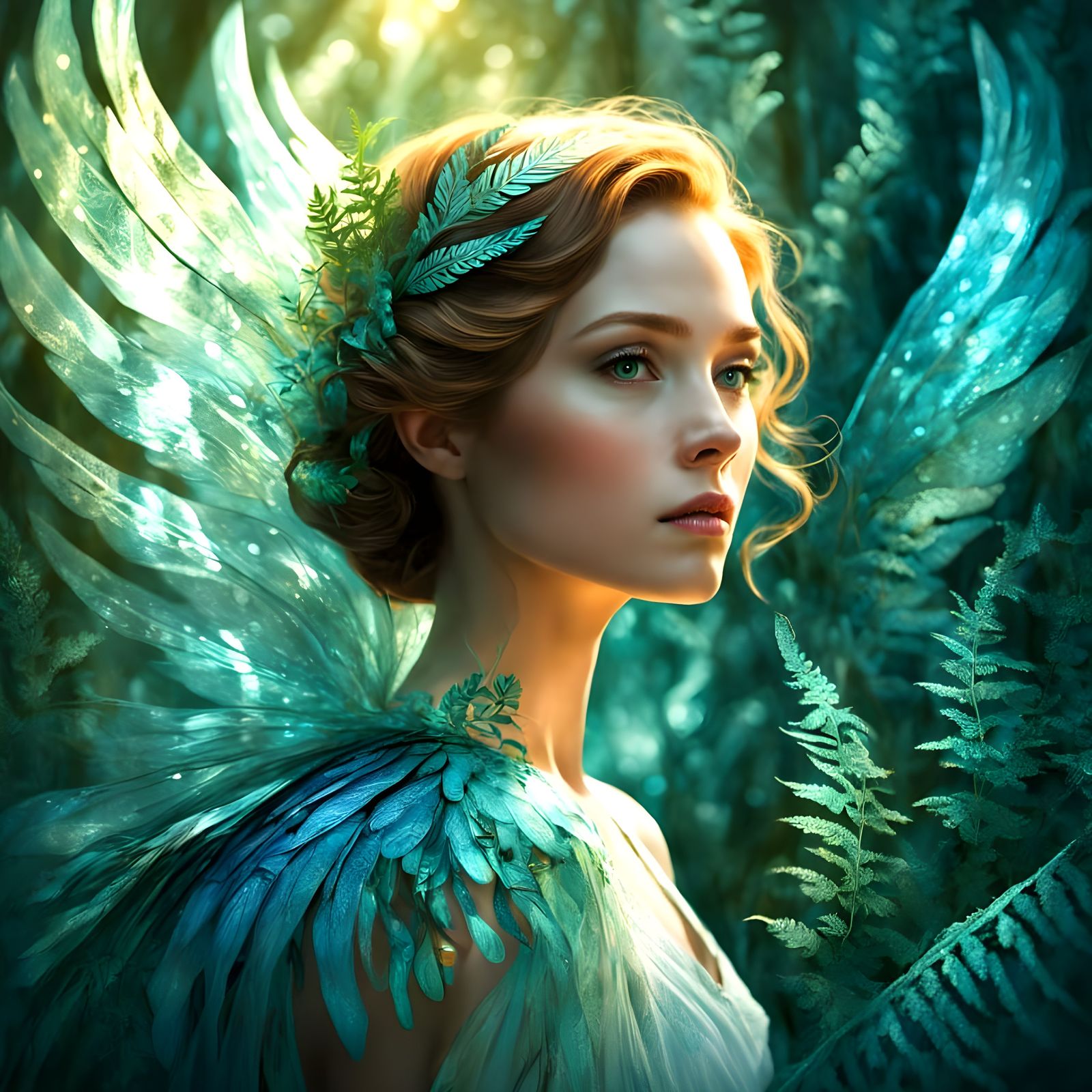 Ethereal Winged Goddess in a Verdant Forest