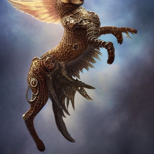 Armored Winged Cheetah Fantasy Digital Painting