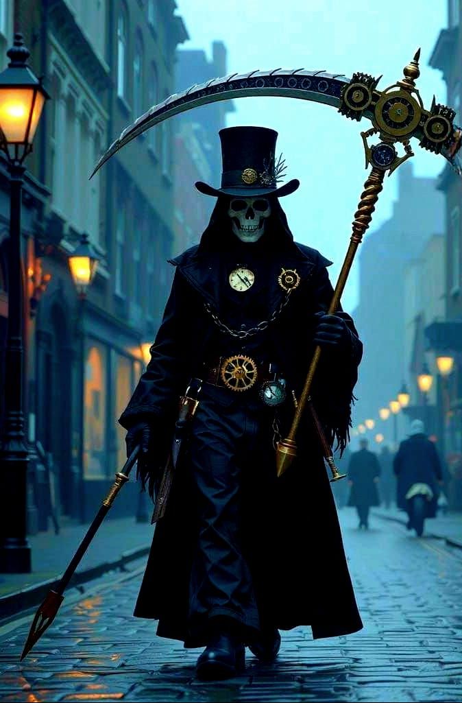 Steampunk Grim Reaper in Victorian London
