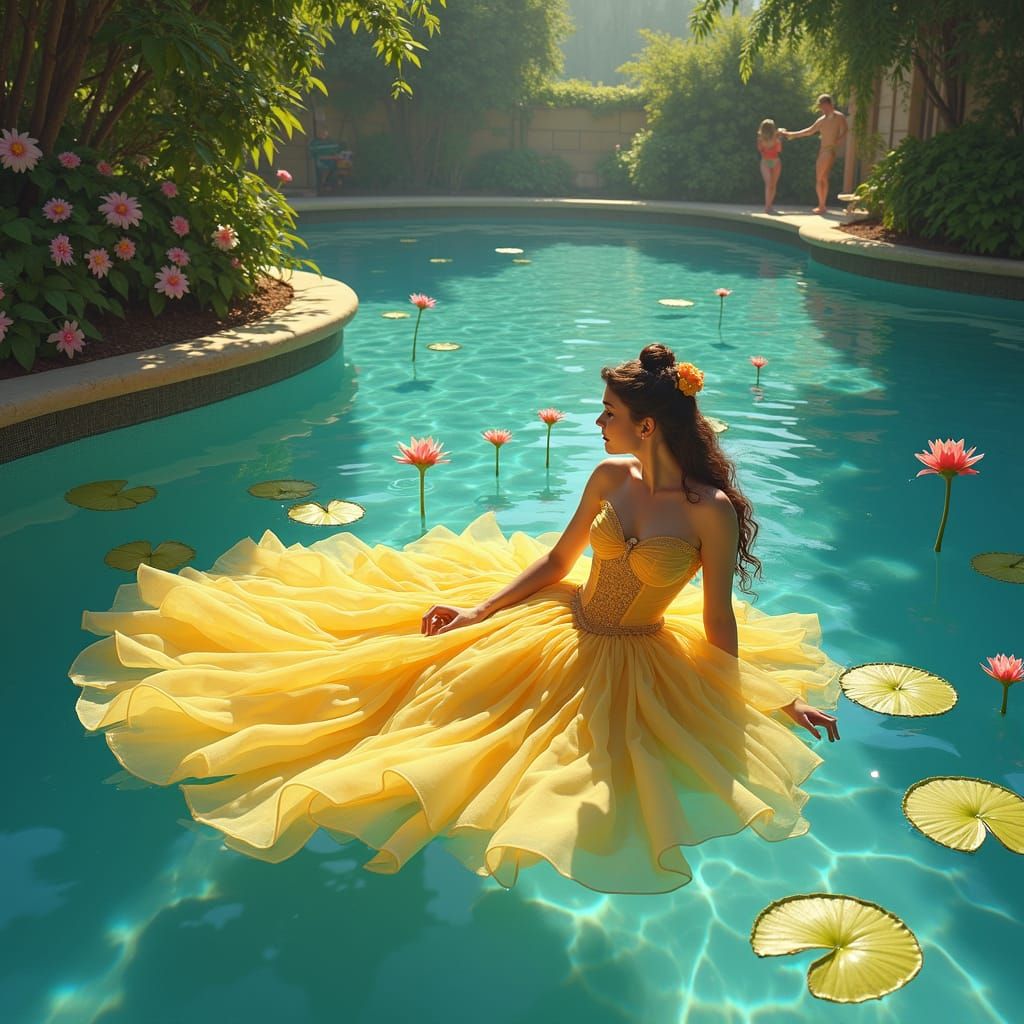Princess Belle in Swimming Pool, Impressionistic Style
