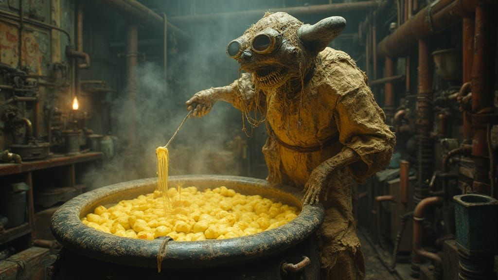 Butter Beings in Industrial Cauldron, Grotesque Art