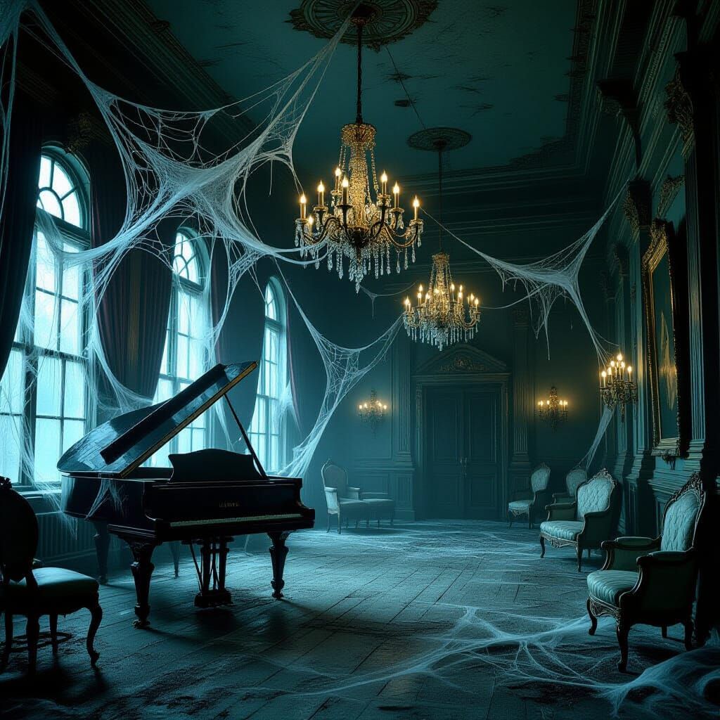 Eerie Victorian Ballroom Draped in Spiderwebs