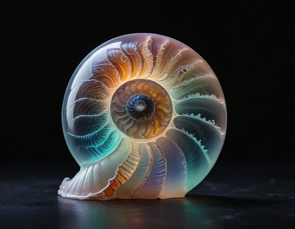 Glowing Sea Glass Nautilus Shell in Pastel Rainbow Colors