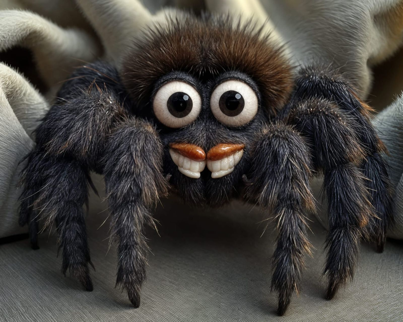 Friendly Hairy Spider with a Google Eyes Smile