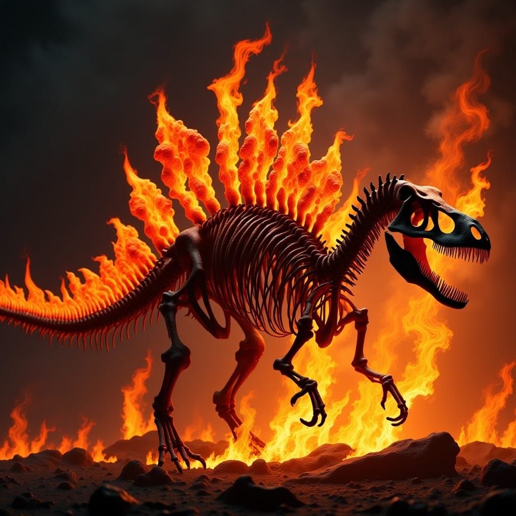 Stegosaurus Skeleton Emerges from Blazing Inferno