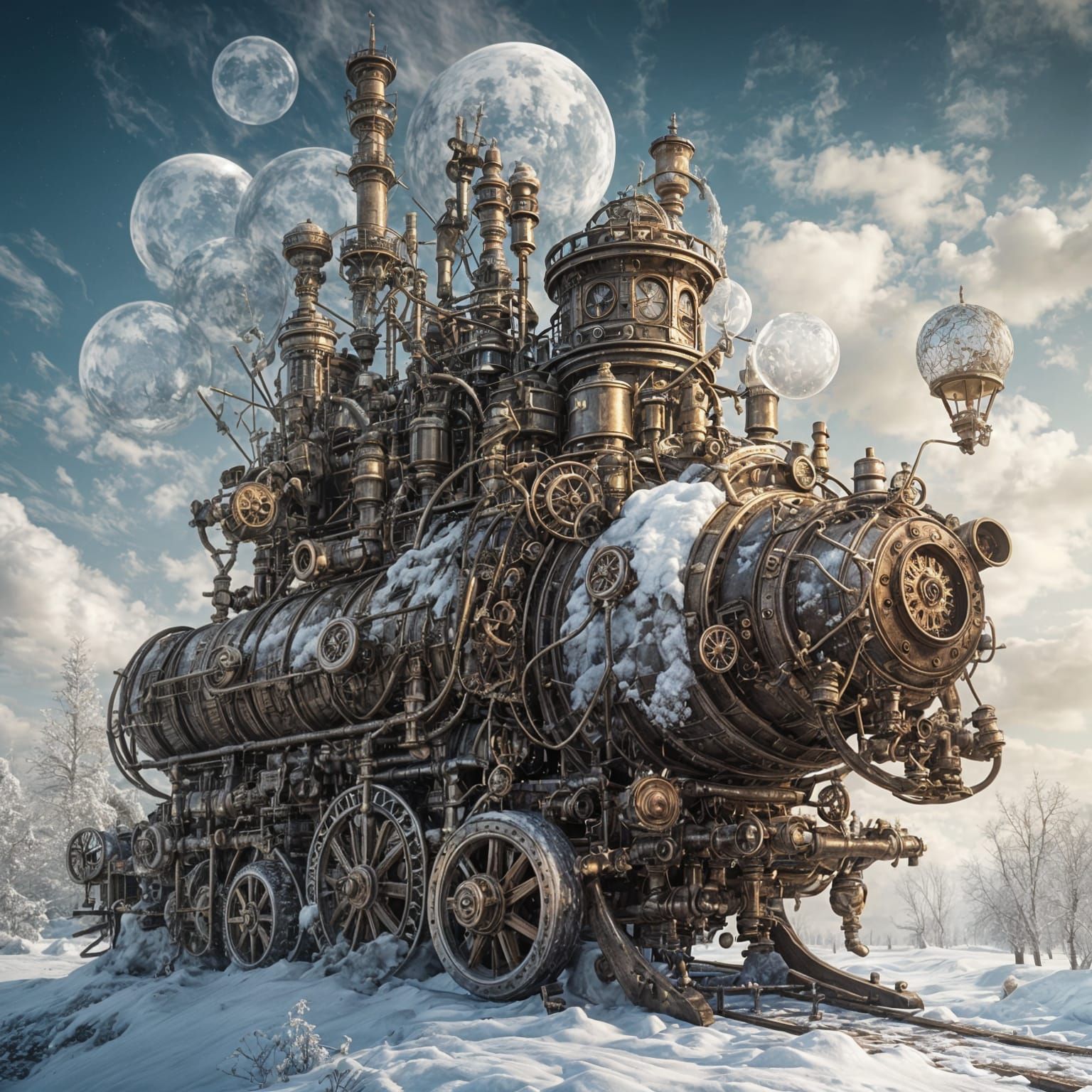 Snow Queen with Steampunk Engine, Hyperrealism