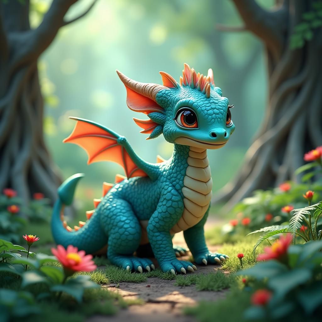 Iridescent Dragon in Whimsical Fantasy Forest
