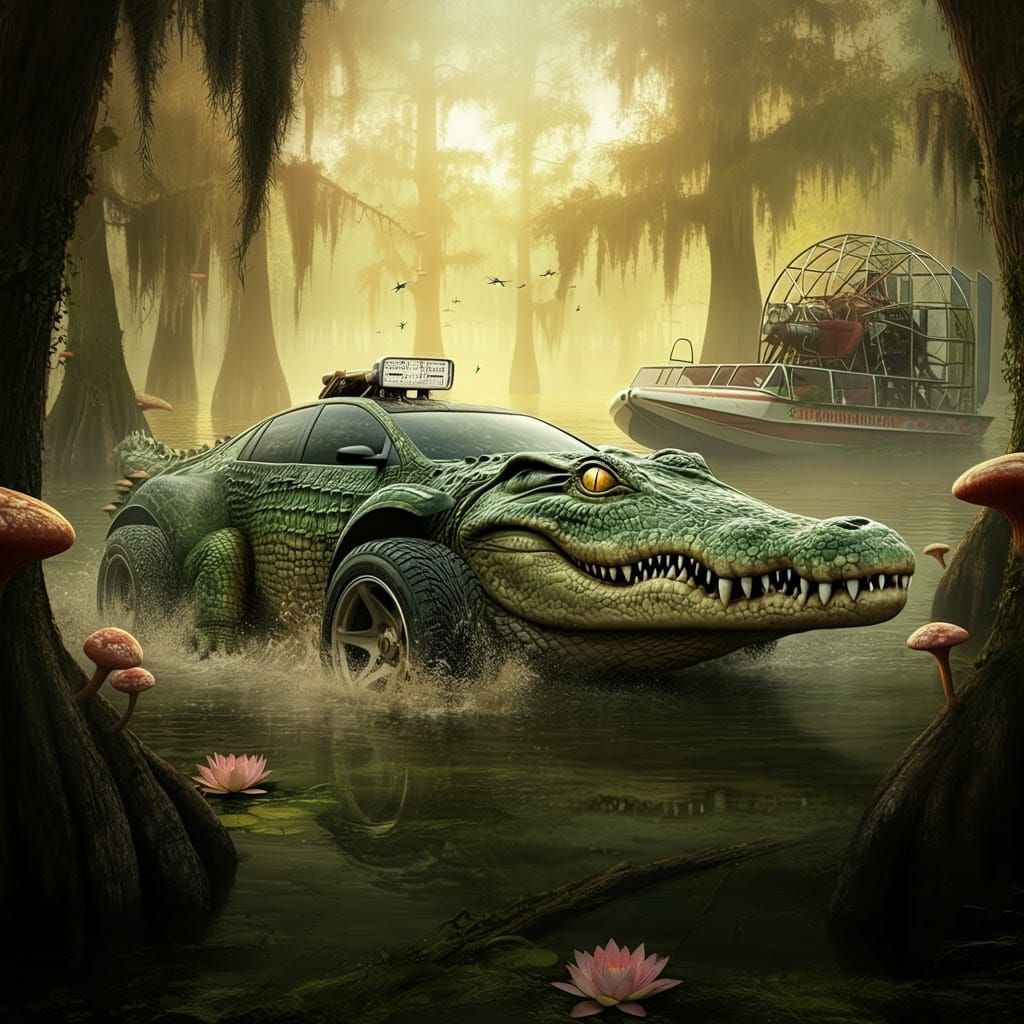 Sleek Swamp Racer Unleashes Power in Golden Light