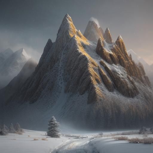 Majestic Tibetan Mastiff in Snowy Mountain Landscape