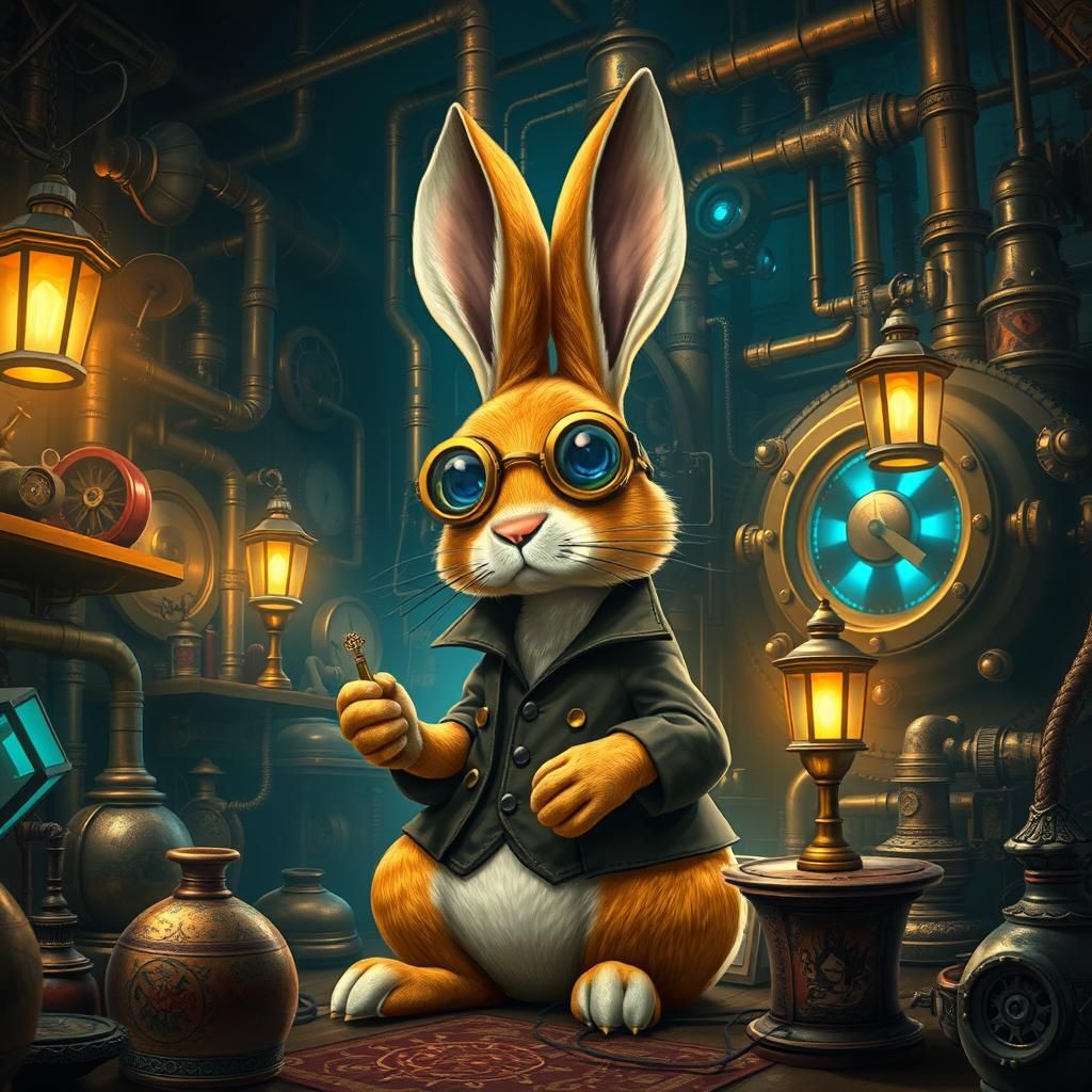 Golden Steampunk Rabbit with Pocket Watch