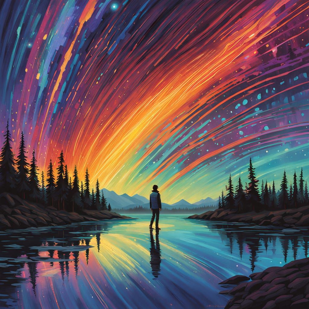 Surrealist Hawk Silhouette Against Starry Night Sky