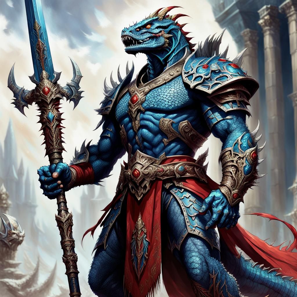 Blue Scaled Lizardman Warrior Concept Art
