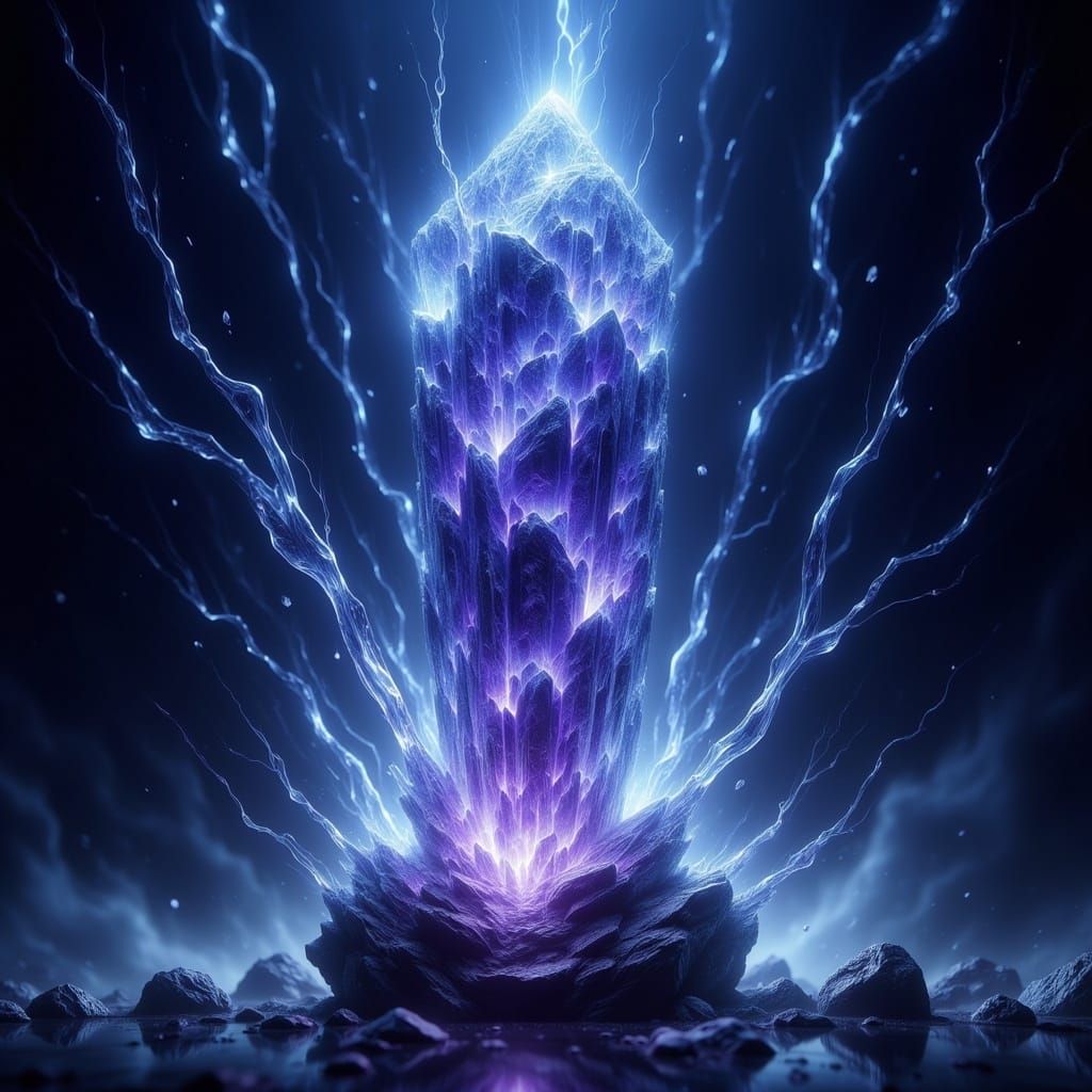 Iolite Crystal Statue Hit by Energy Zap