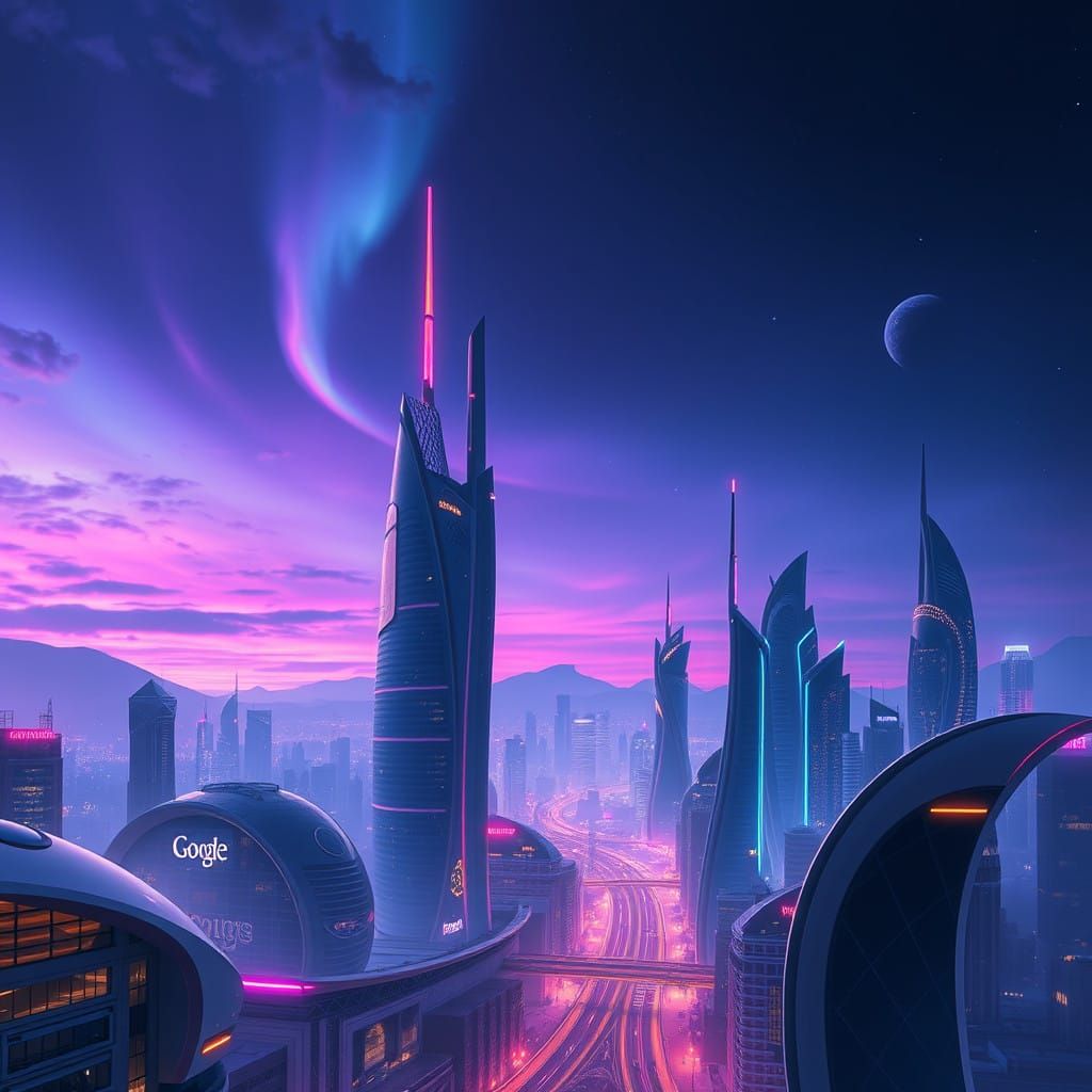 Dystopian Futuristic Cityscape of Google Gemini