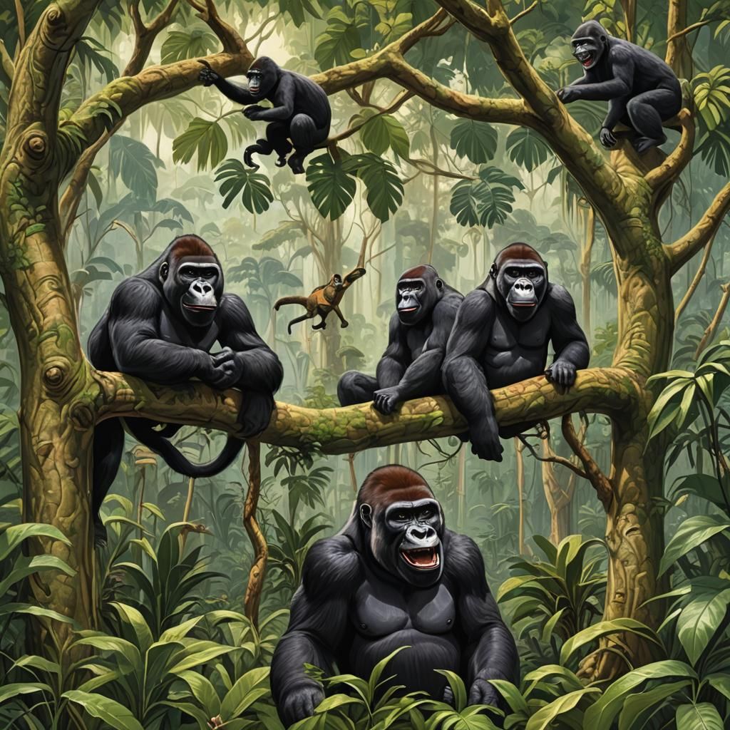 Gorillas Laughing at Snake in Amazon Jungle