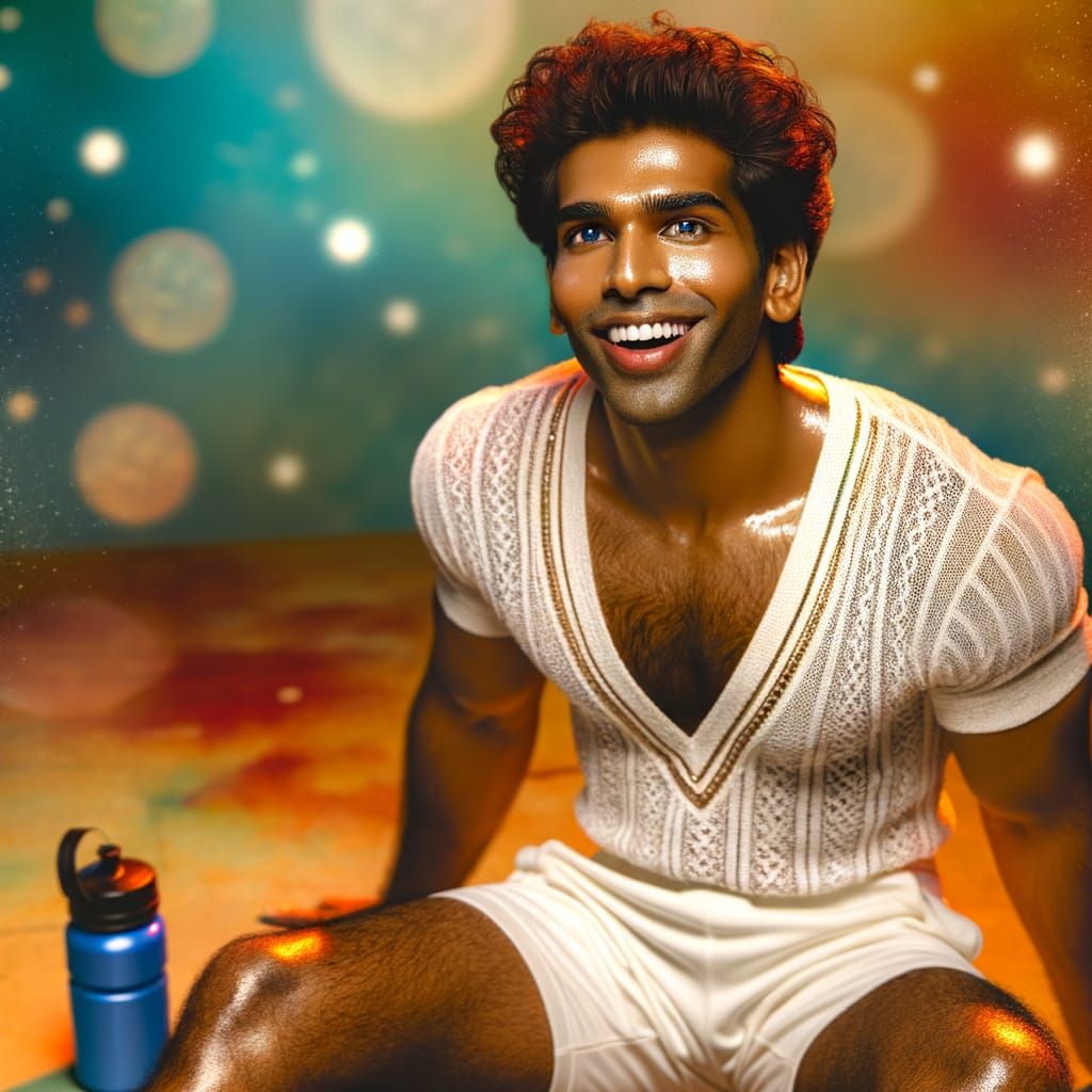 Relaxed South Asian Man in V-Brief: Hyperrealistic Splash Ar...