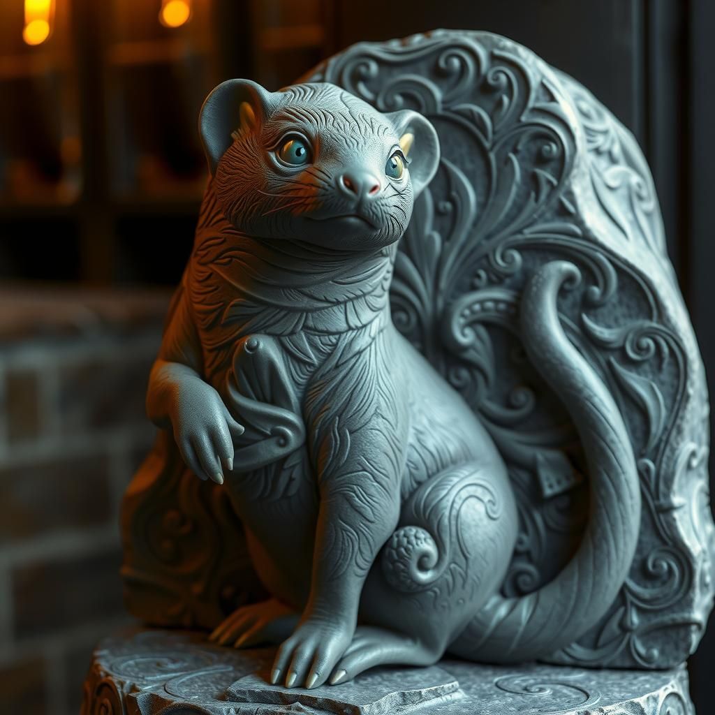 Stone Ferret Flapper Sculpture in Art Deco Style