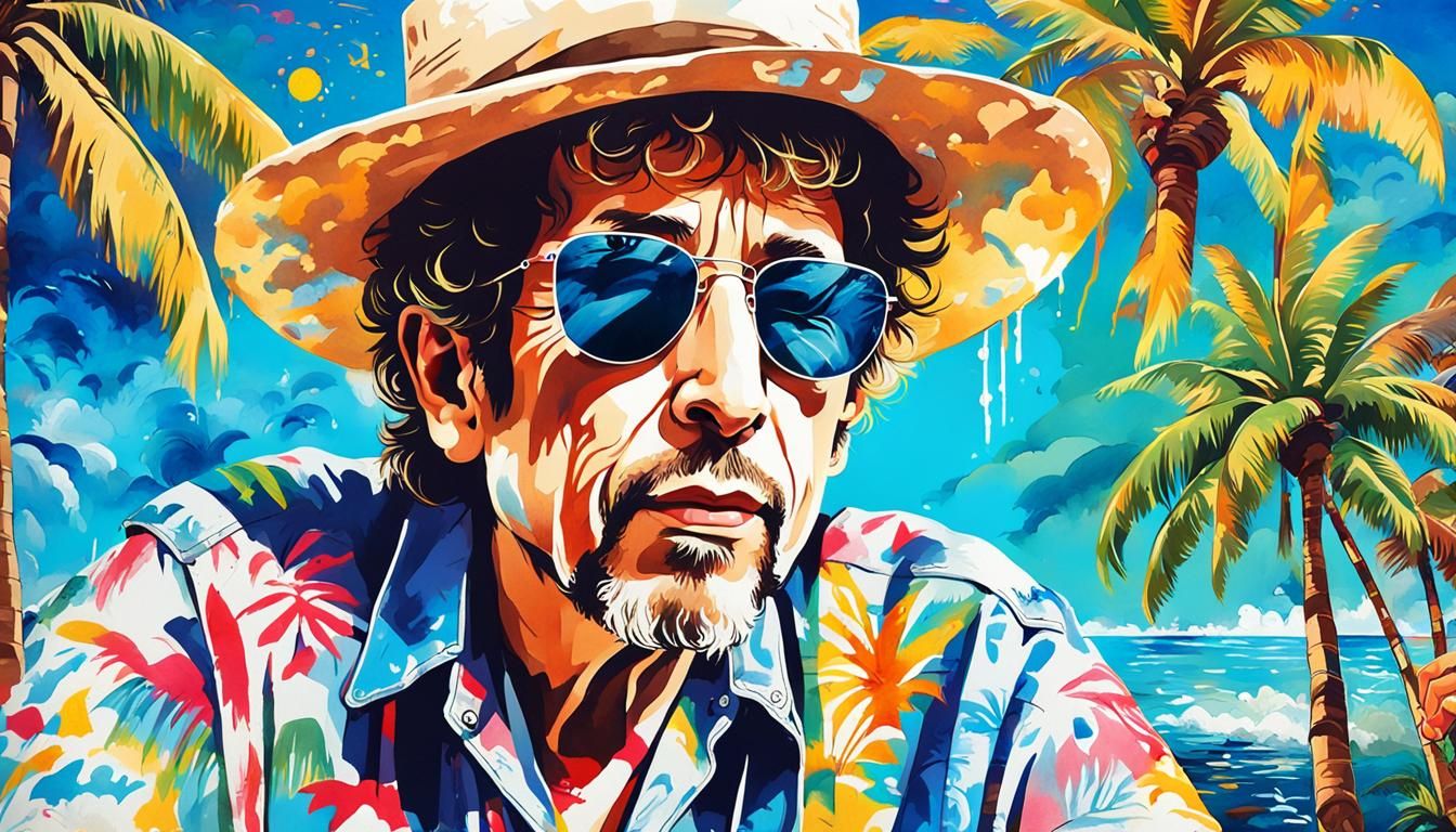 Bob Dylan Portrait in Pop Art Watercolor Style
