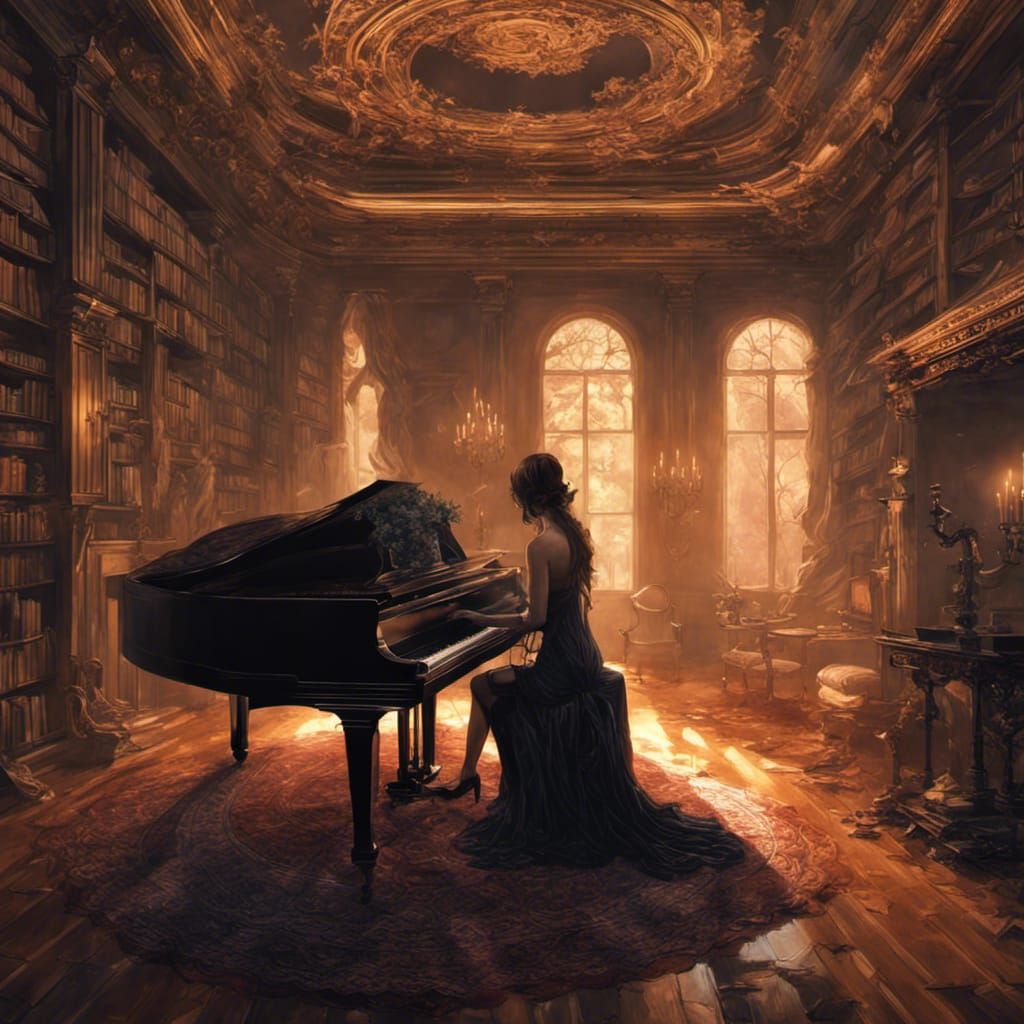 Musical Swirl in Dark Fantasy Library