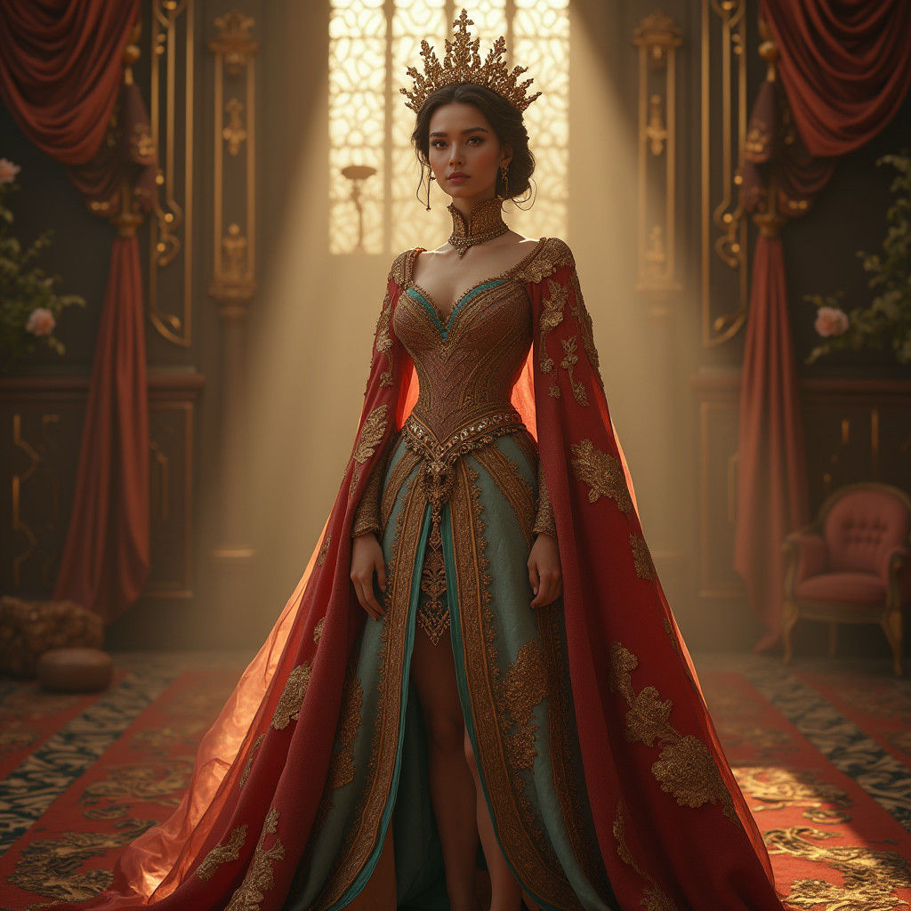 Woman in Royal Gown in Mystical Setting