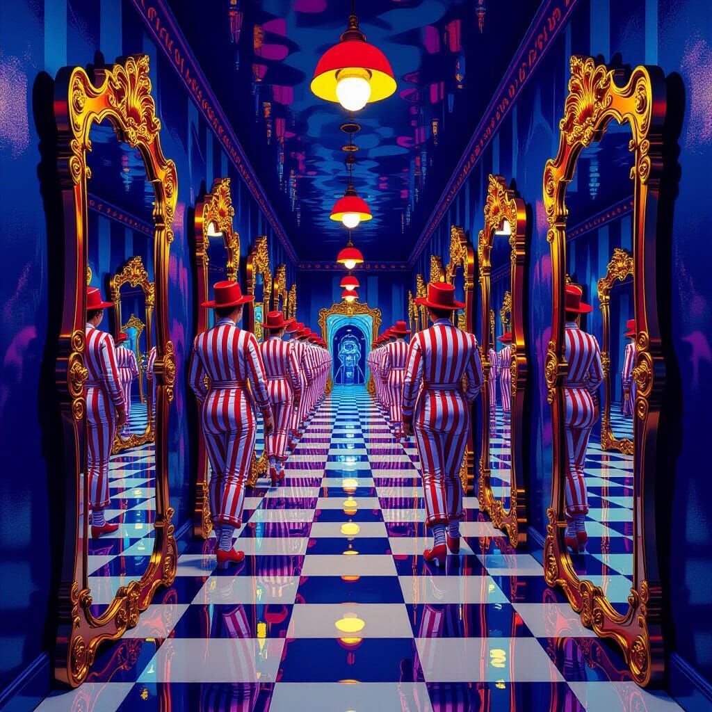 Vibrant Carnival Funhouse Interior in Dreamlike Style