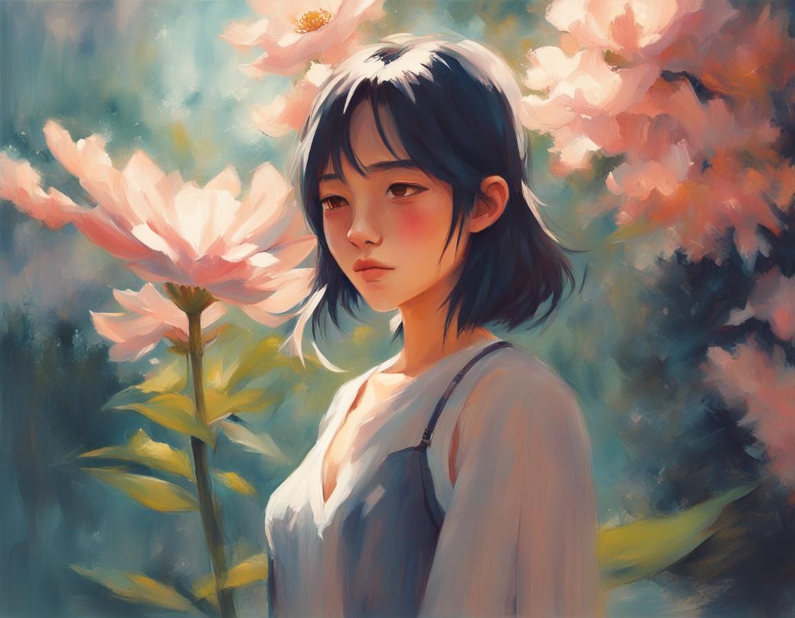 Ethereal Girl with Flower in Cinematic Style