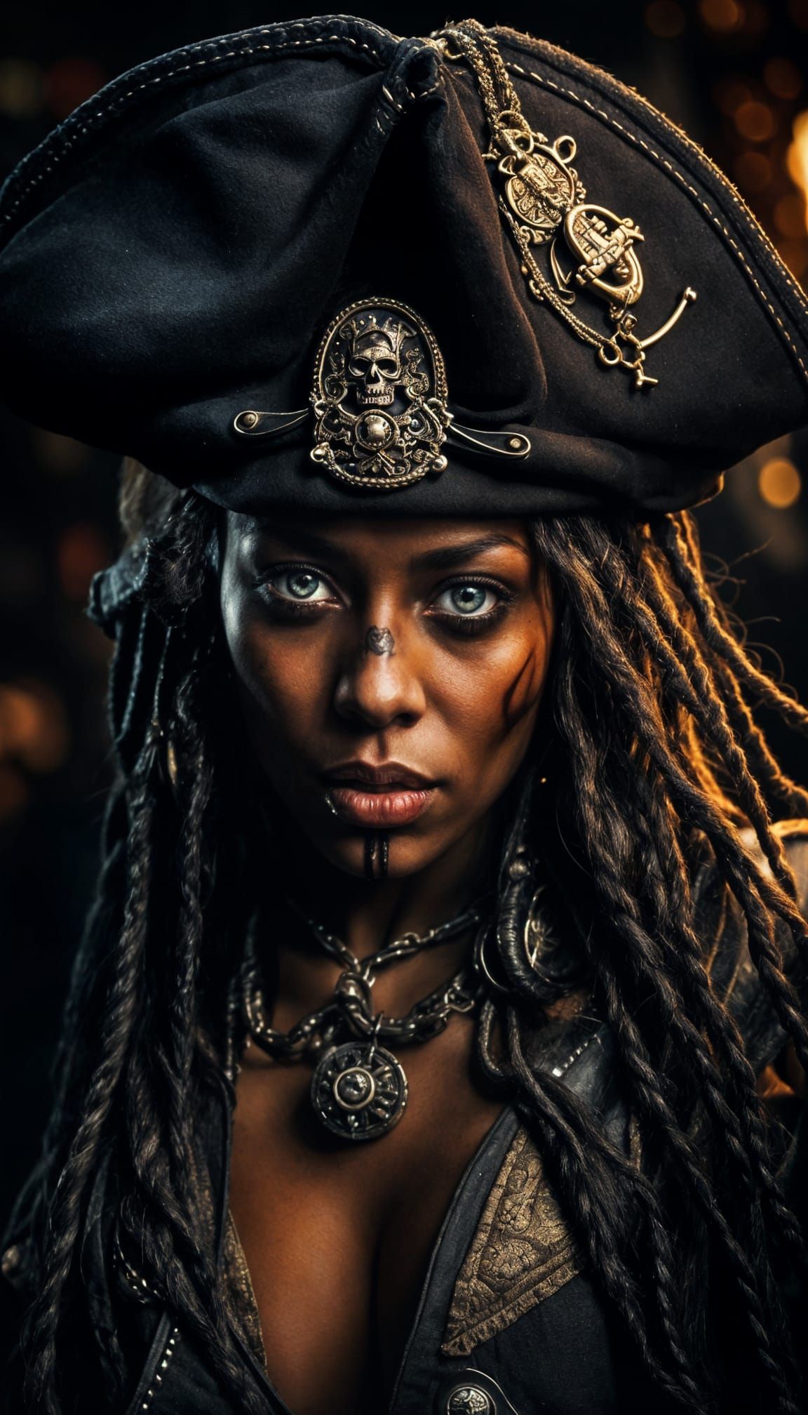 Sensual Black Pirate Woman in Hyperrealistic Style