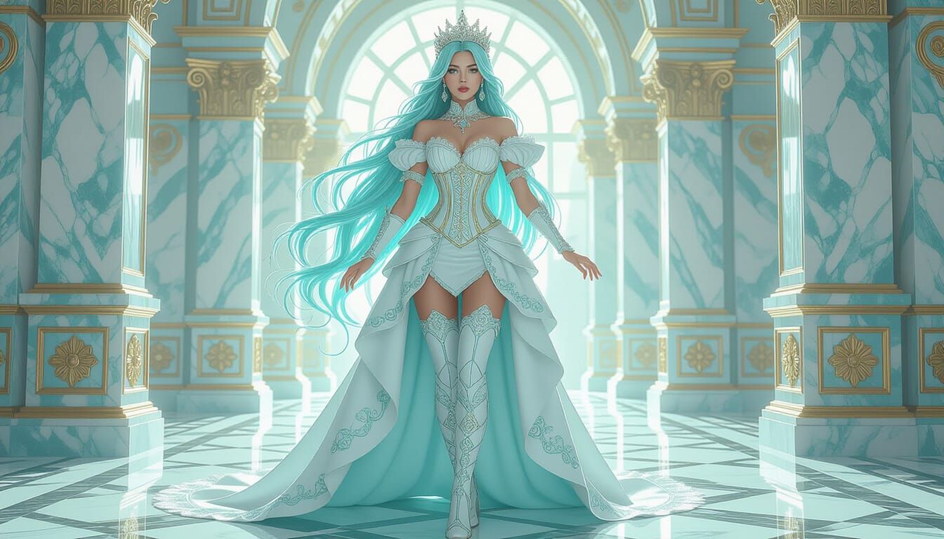 Regal Steampunk Queen in Cyan and Cream Corset